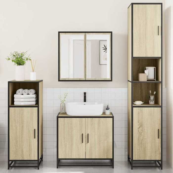 VidaXL Ensemble De Meubles De Salle De Bain 4 Pcs Chêne Sonoma, Armoire De Salle De Bain, Armoire De Rangement De Toilette, 3301186