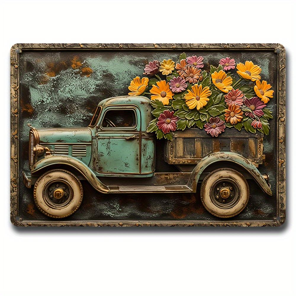 

Винтажная металлическая жестяная табличка «Синий грузовик», Рустикальное цветочное железное настенное искусство, Состаренный вид для декора гаража, кафе, бара и гостиной 20x30cm белый