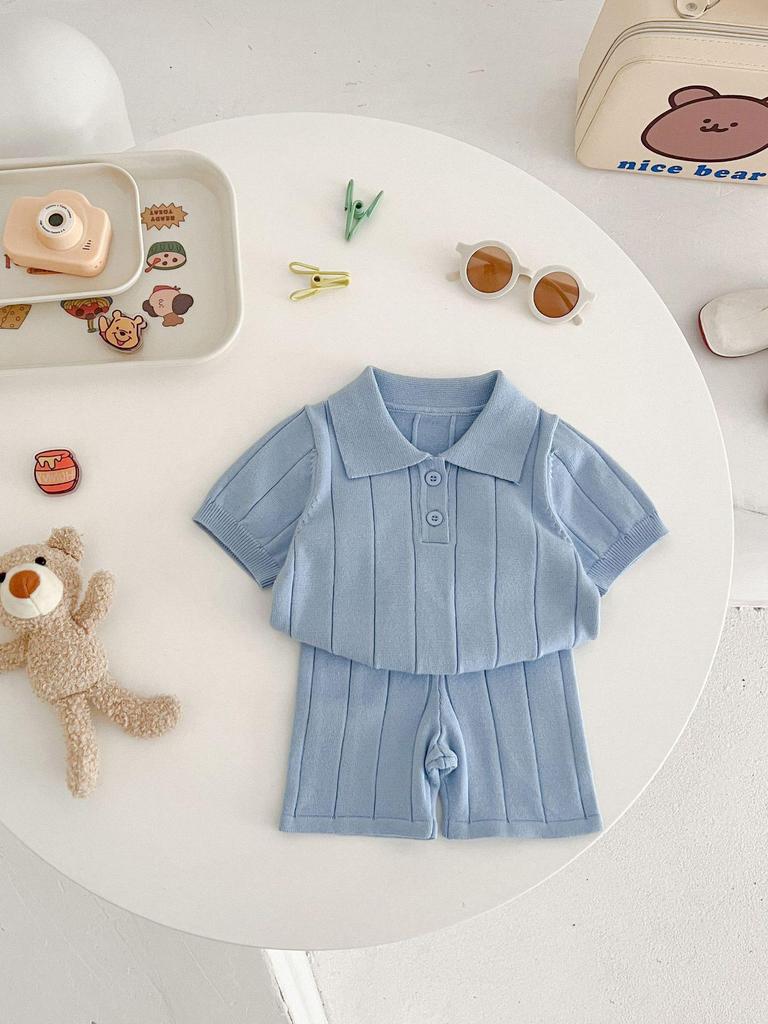 2025 Koreanischer Stil Baby- und Kleinkind Eisseide Strick Sommer Top und Hose Set