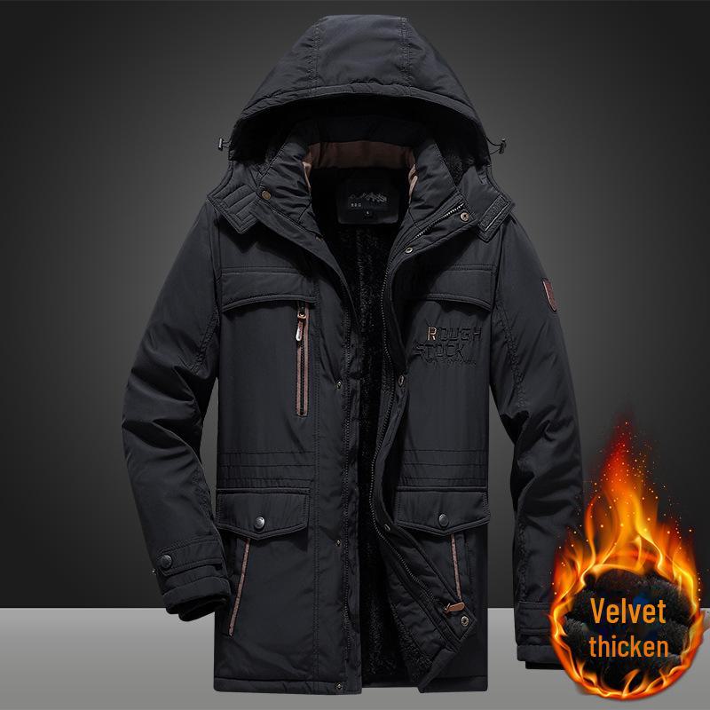Men's Mid-Length Plus Velvet Thick Cotton Winter Jacket