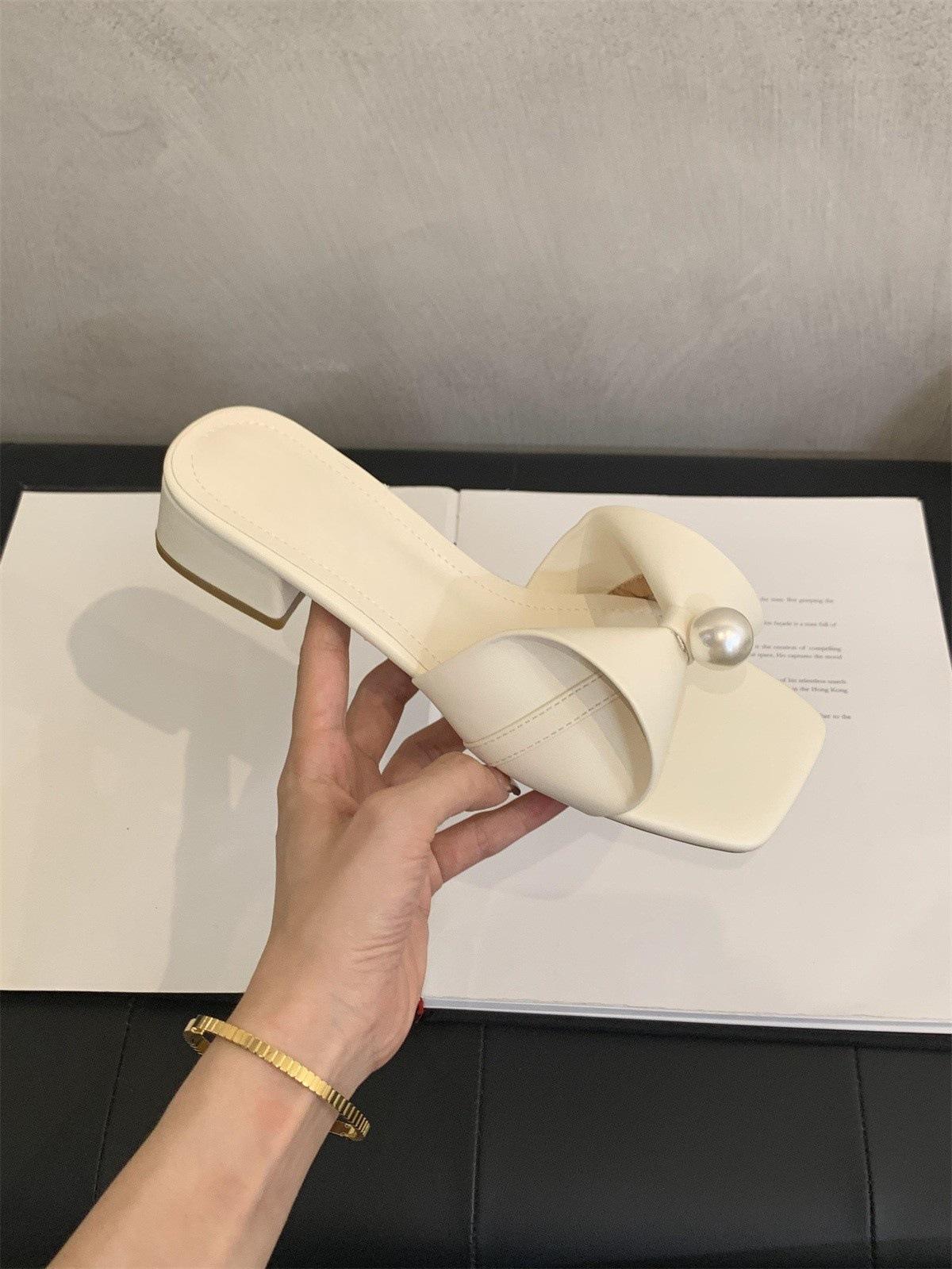 

Bow women s slippers women s summer wear new French temperament fairy style evening with skirt thick heel sandals 35 белый