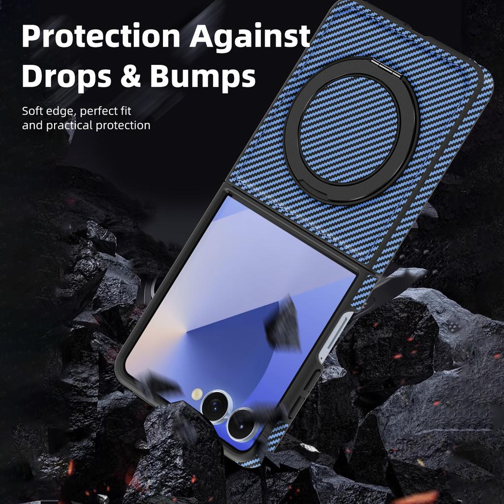 For Samsung Galaxy Z Flip7 5G Magnetic Case Carbon Fiber Texture PU + TPU Kickstand Phone Cover