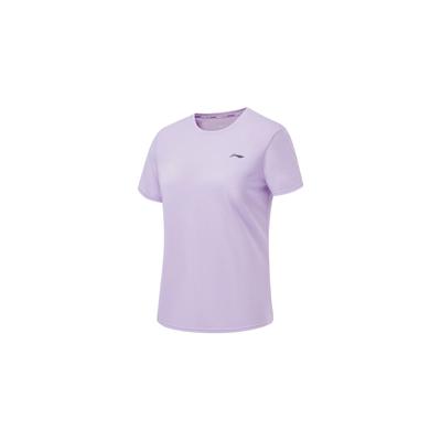 Li Ning Running Series Solid Color Reflective Quick-Dry Breathable Short Sleeve T-Shirt Women Tops Light-Purple ATST082-7
