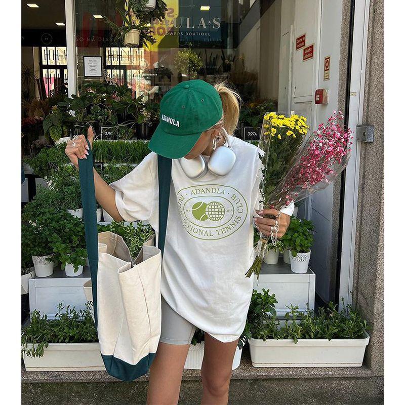 Tennis Club American Vintage Sports Style Tennis Club Letter Print Cotton Round Neck Short Sleeve T-shirt Women