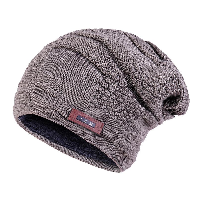 Hat Men's Autumn and Winter Fleece Warm Wool Knitted Hat Warm Fashion Pullover Hat Wool Hat