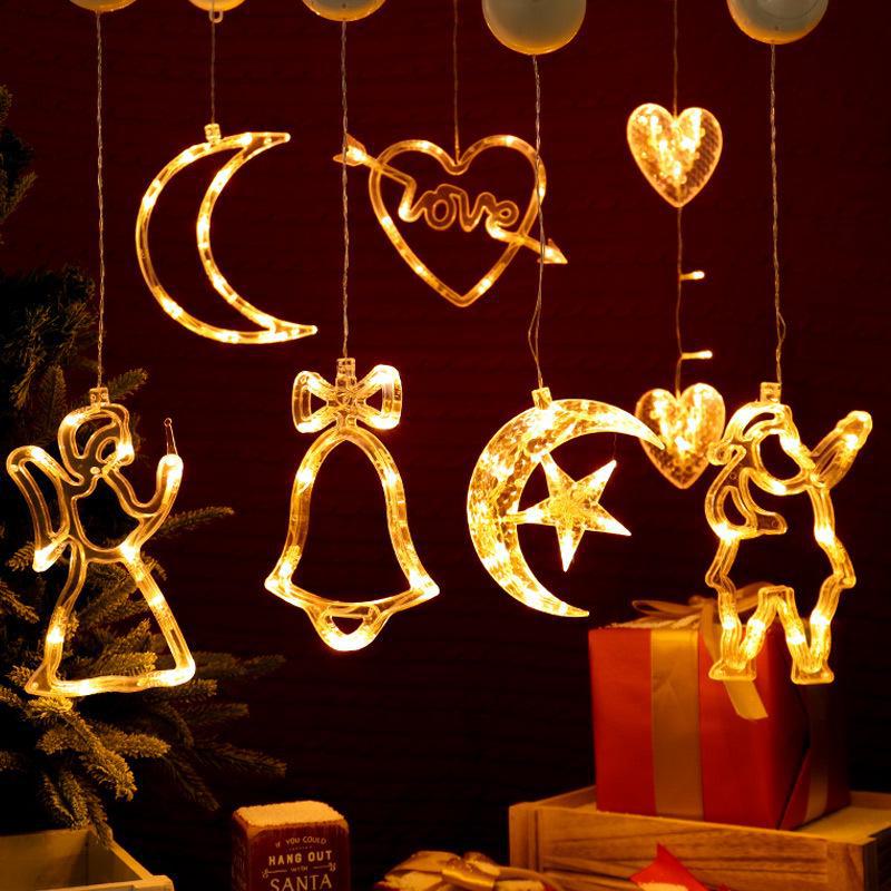 LED Christmas Decoration Suction Cup Lights: Tree, Bell, Snowman, Reindeer, Snowflake, Star, Heart Lantern.