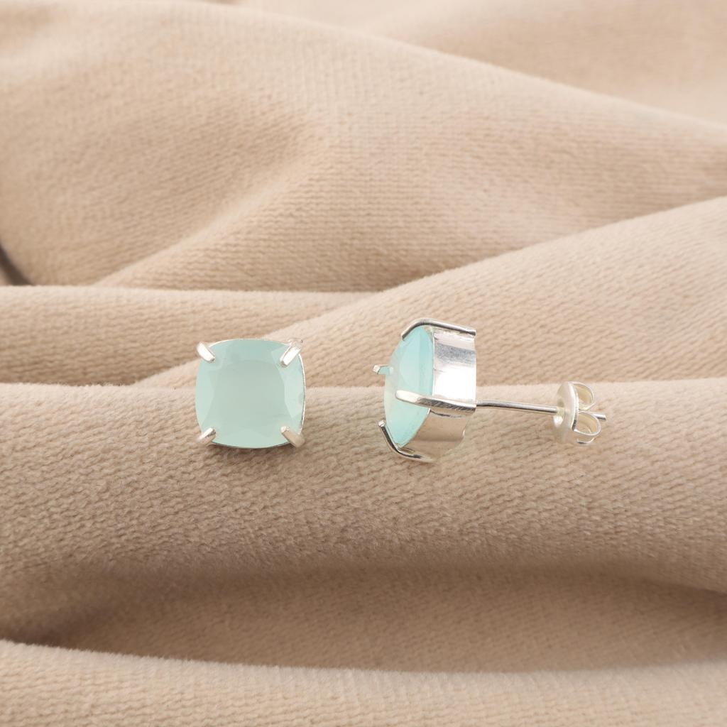 Aqua Chalcedony Gemstone 925 Sterling Silver Handmade Jewelry Designer Studs Earring 1" For Gift EE-181-18