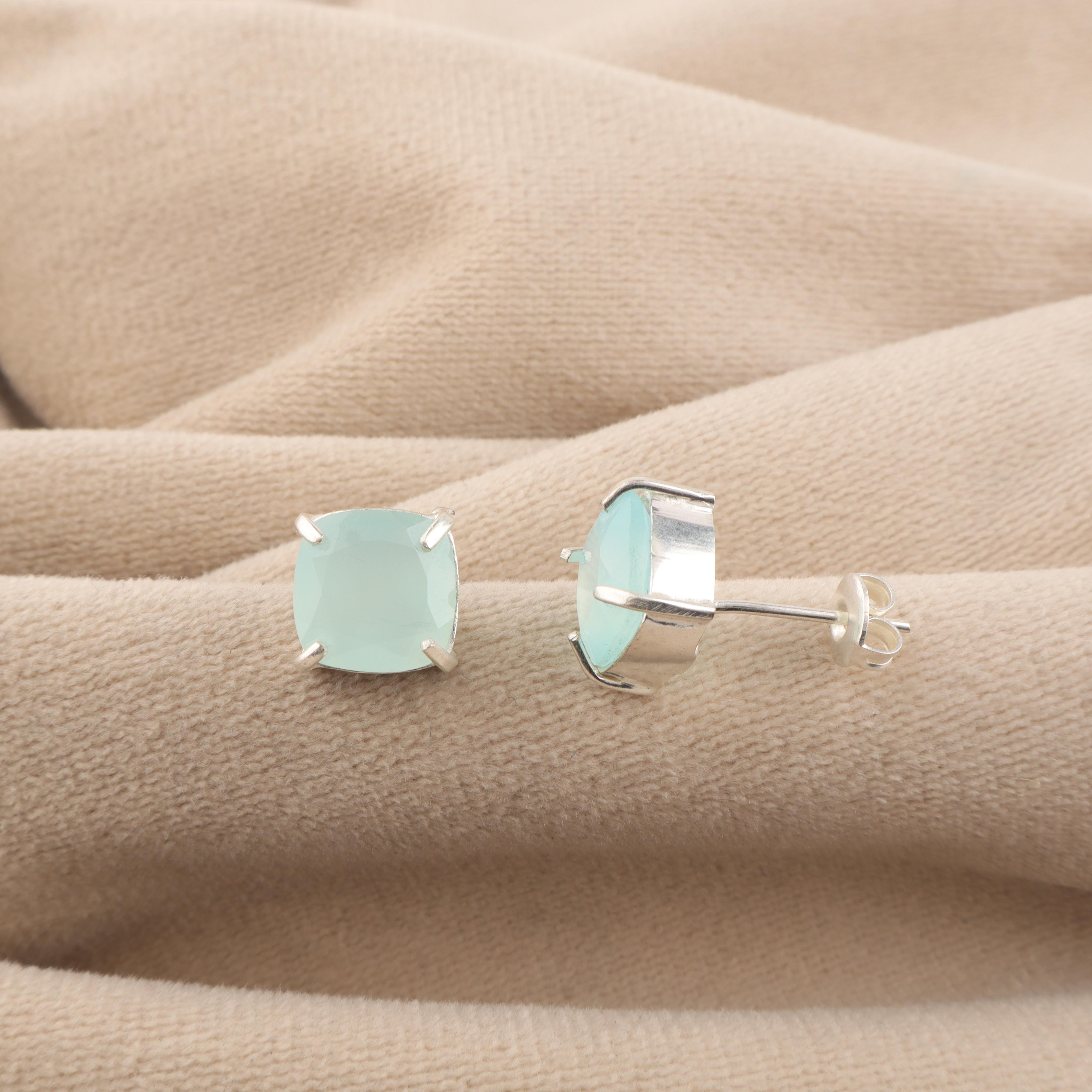 

Aqua Chalcedony Gemstone 925 Sterling Silver Handmade Jewelry Designer Studs Earring 1 For Gift EE-181-18