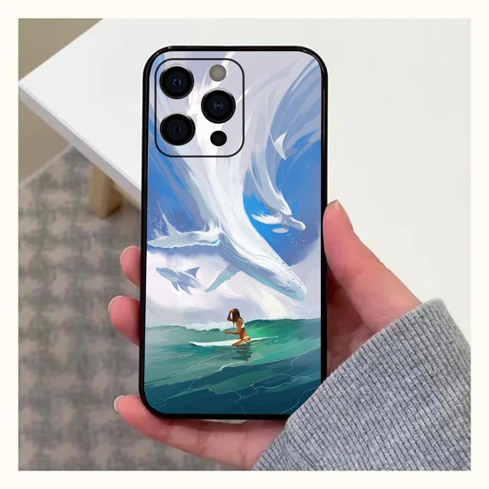 Surfboard Surfing Art Surf Girl  Phone Case For Apple iPhone 15,14,13,12,11,Pro,X,XS,Max,XR,Plus,Mini Soft Black Cover