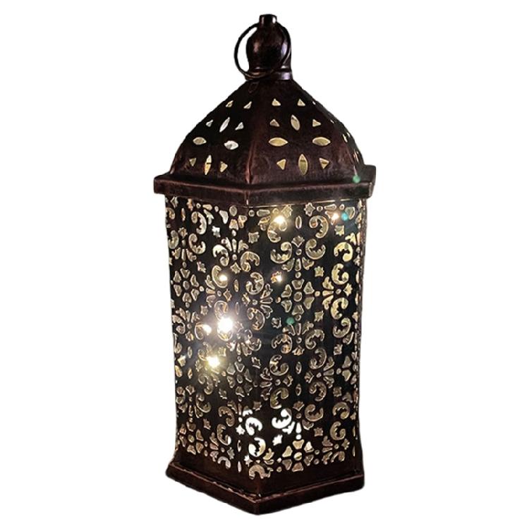 Middle East Arab Metal Vintage Hanging Lamp Hollowed Iron LED Lanterns Battery Operated Home Table Centerpieces Decors