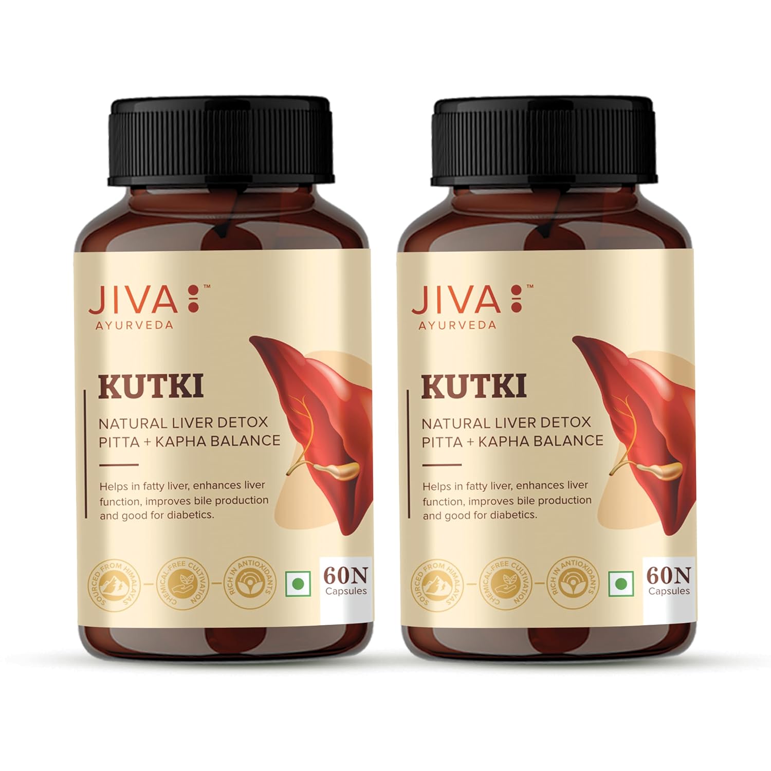 

Jiva Kutki Capsules Liver Support Detox 60 Caps X Pack of 2 Natural Ayurvedic Supplement for Health