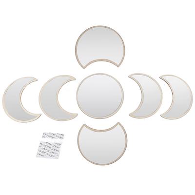 7Pcs Moon Decoration Room Wall Decor Mirror Surface with Sticker for Bedroom Bathroom Silver