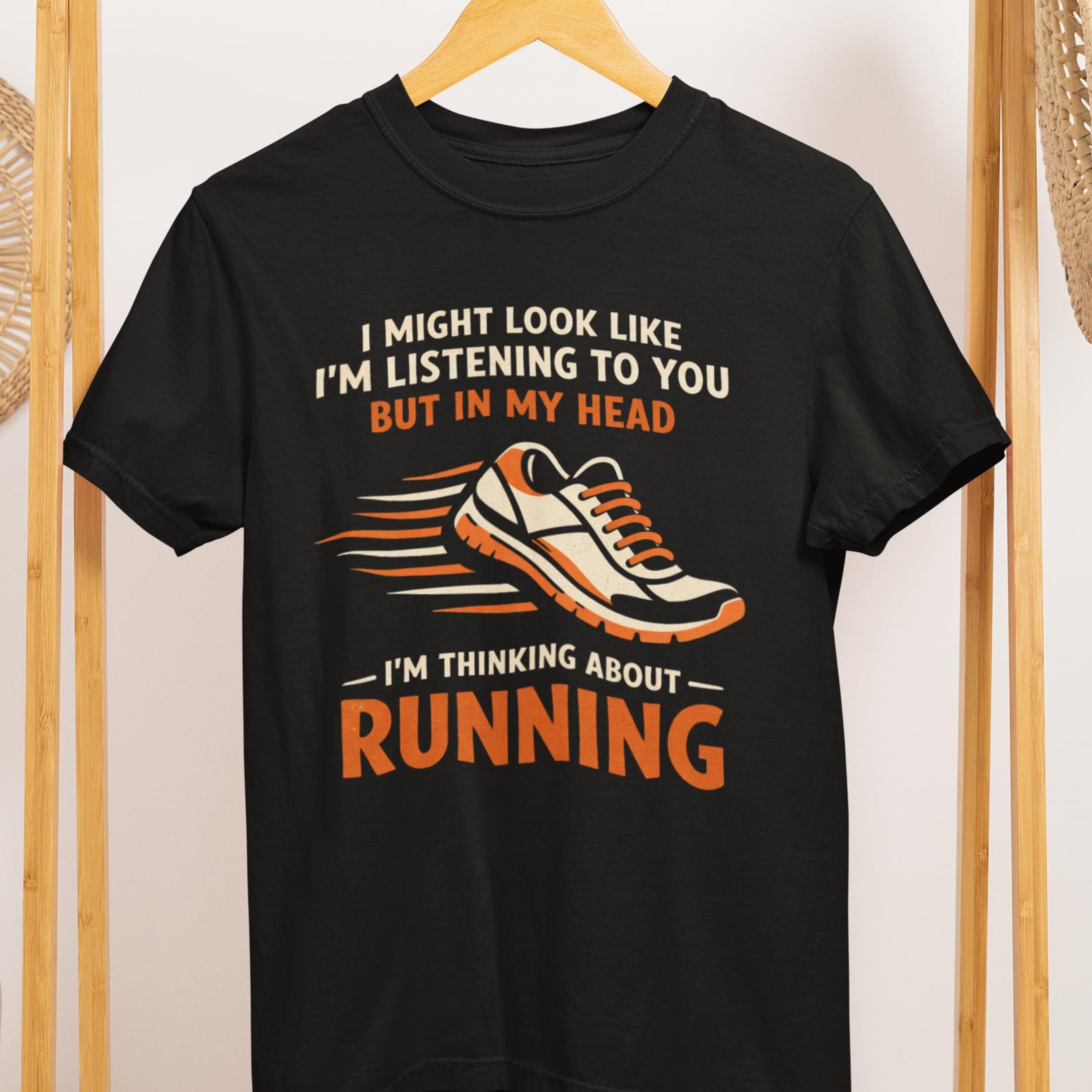 Funny Running T-Shirt: Thinking About Running Graphic Tee S