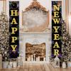 Happy New Year Door Banner Porch Signs Welcome Banner for Home Holiday Winter 2025 New Year Eve Party Supplies Backdrop Hanging Decor Yard Sign for
