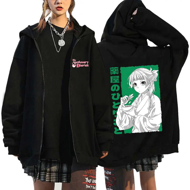 Heißer Anime The Apothecary Diaries Bedruckte Hoodies Hip-Hop Reißverschluss-Hoodies Herbst und Winter Streetwear Sweatshirt für Frauen Männer XS