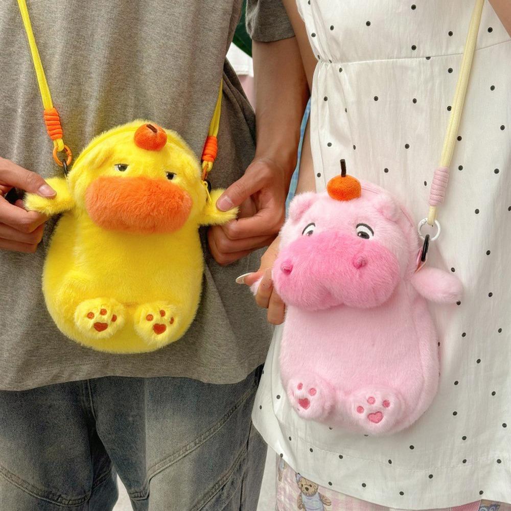 Persimmon Capybara Plush Crossbody Bag Phone Pouch Cartoon Plush Shoulder Bag  Stationery