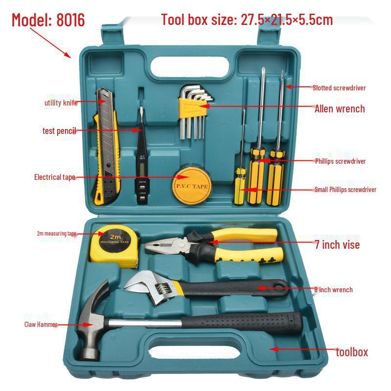 Toolbox Set: 8, 9, 12, 13, 16 Piece Household & Car-Mounted Repair Kit