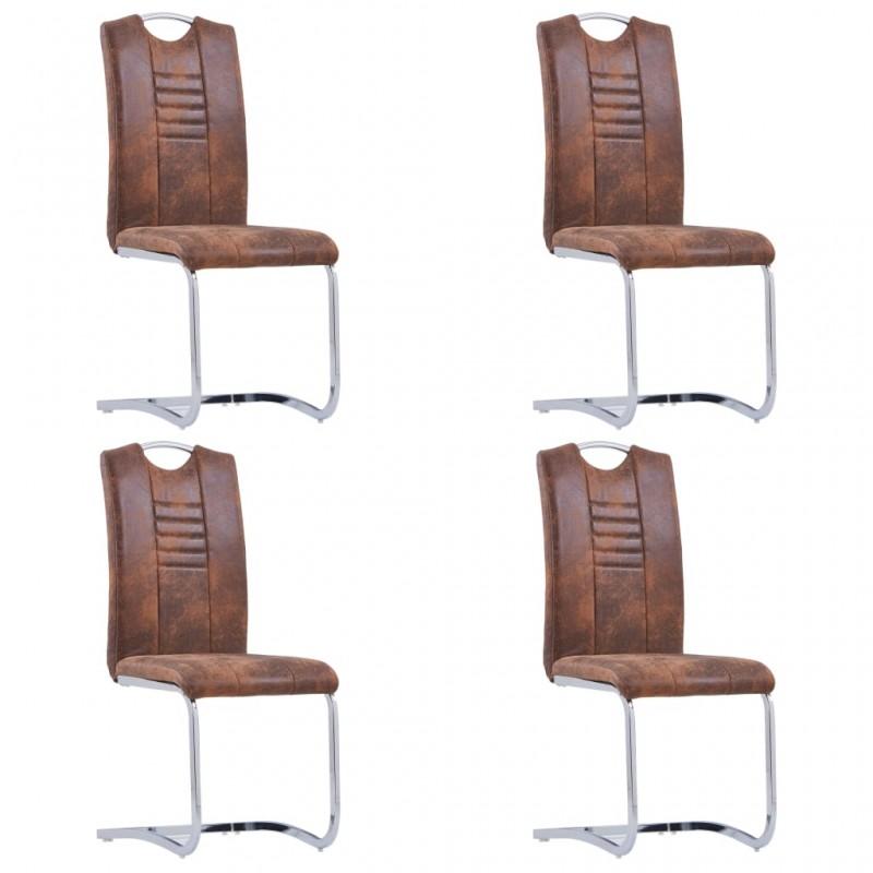 Día y Noche - Día y Noche Sillas comedor voladizas 4 uds piel de ante artificial marrón