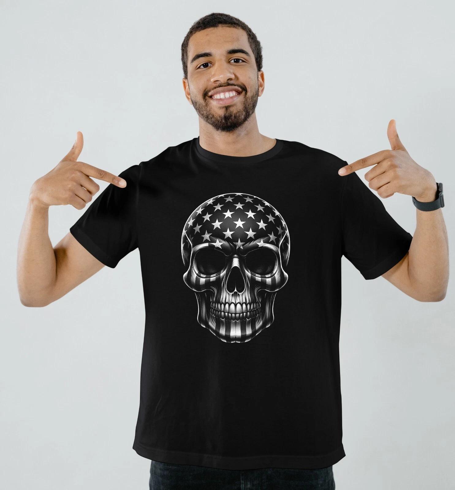 American Skull - unisex Black T-Shirt 100% cotton - motorbikers must have tee M