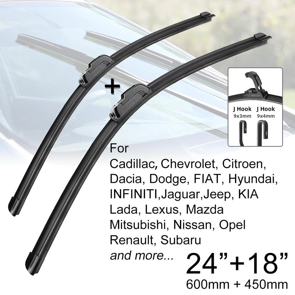 Car Front Windshield Wiper Blades 24" + 18" J Hook U-type Universal For Citroen FIAT Hyundai KIA Mazda Mitsubishi Nissan Subaru