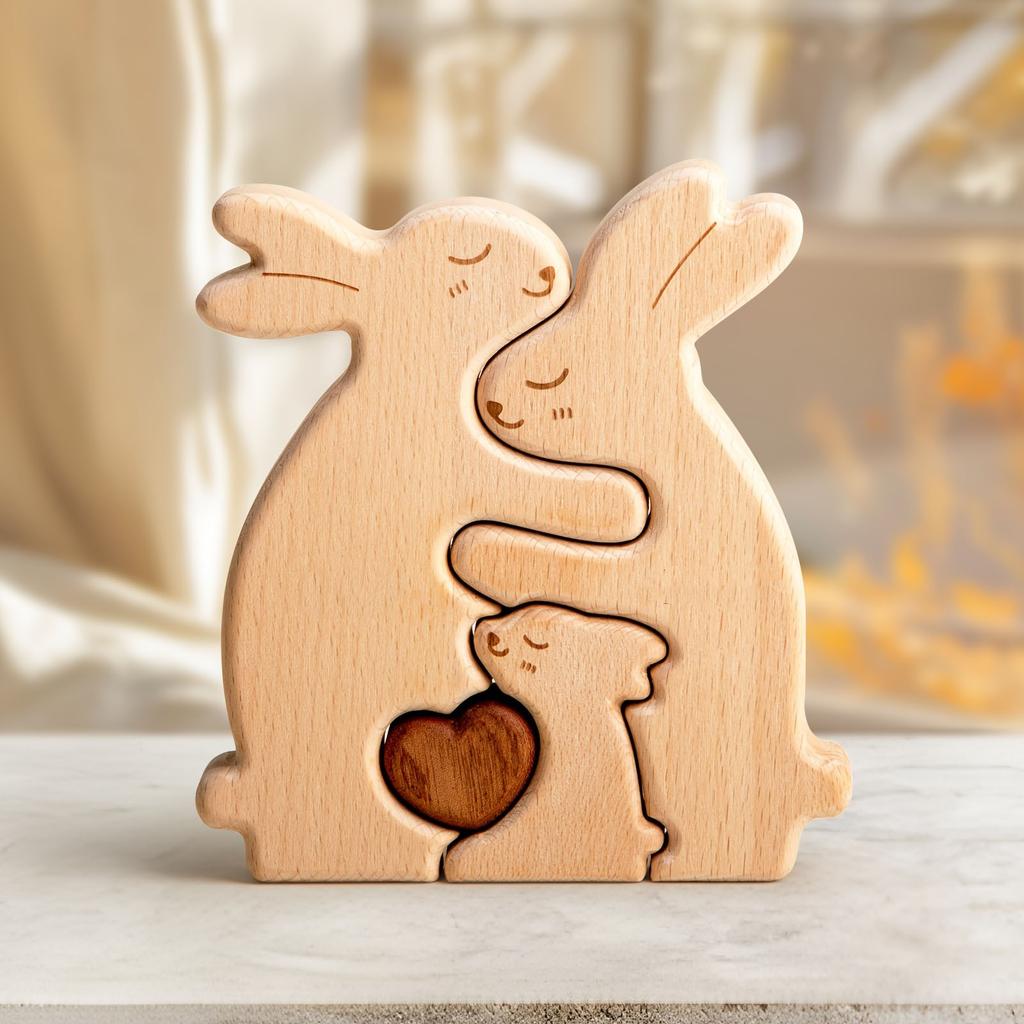 Osterdeko Holzprodukte Serie Ornamente Tier Hase Familie Elefant Herzförmige Holzornamente