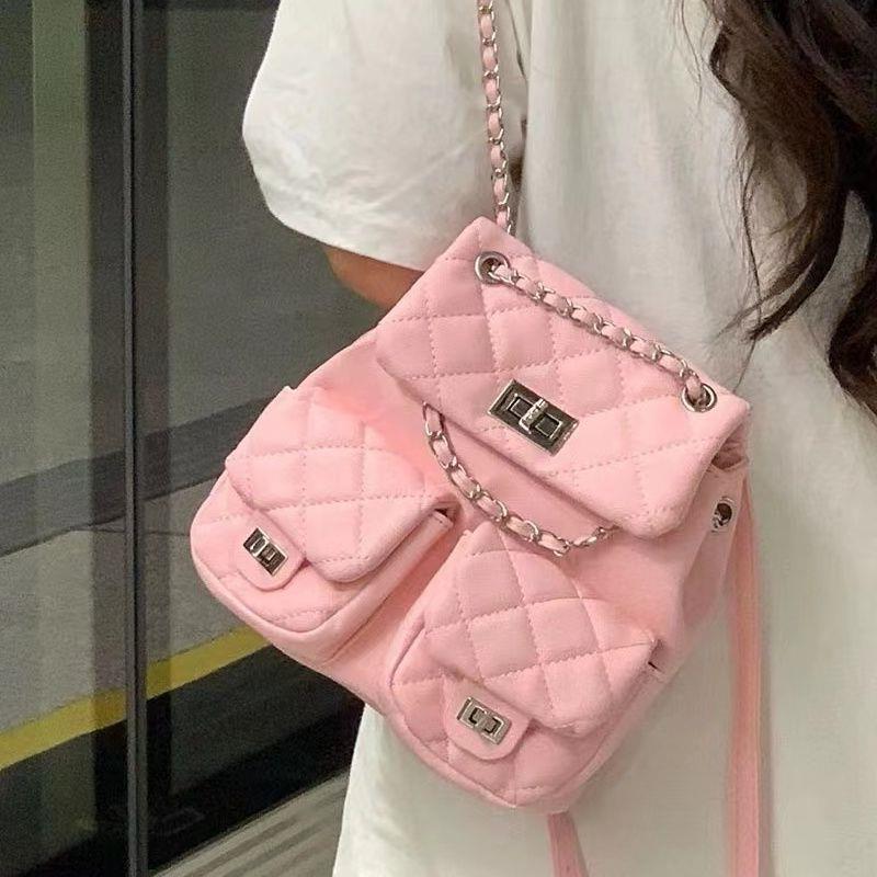 

2024 Новый Премиум Универсальный Маленький Ароматный Ветер Ромбус Цепь Рюкзак Женский Многокарманный Универсальный Дорожный Маленький Рюкзак