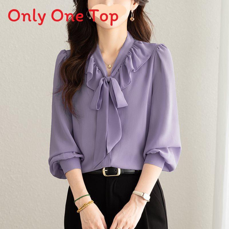 Elegant Womens Chiffon Shirt With Fabric For Spring Office Wear