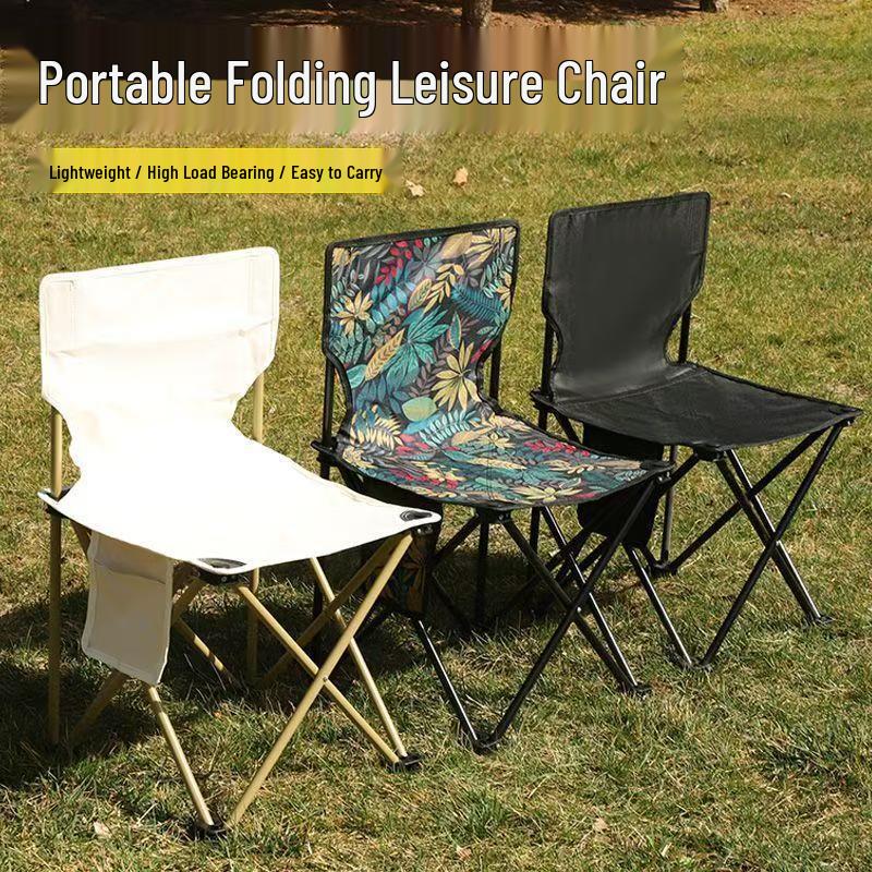 Portable Folding Camping Chair with Backrest and Table - Moisture-Proof, Thickened for Outdoor Leisure and Fishing