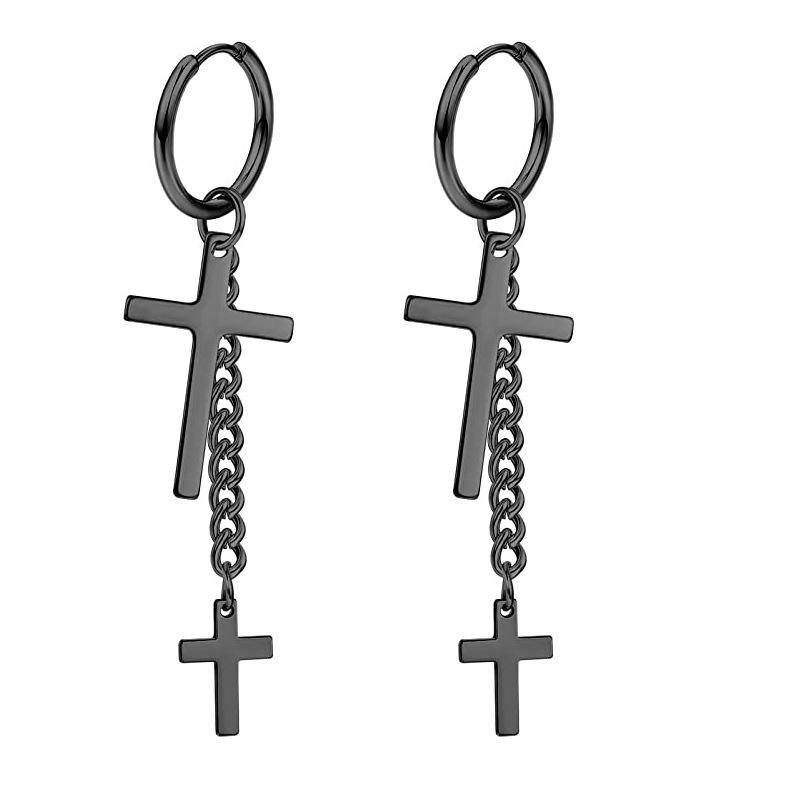 Black Series Titanium Steel Punk Style Earrings - Unisex, Korean Fashion, Unique Design