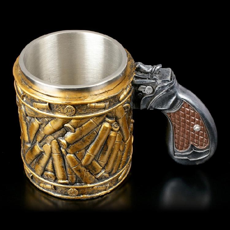 High-quality Western Revolver Gun With Ammo Bullet Beer Mug for Collecting