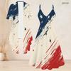 Women Plus Size Two Piece Set V Neck Strappy Flared Dress Short Sleeve Draped Cardigan American Eagle Printed