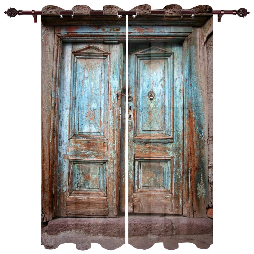 Holztürfarbe Retro Fenstervorhänge Wohnkultur Wohnzimmer Vorhänge Schlafzimmer Vorhänge Küchentür Vorhänge