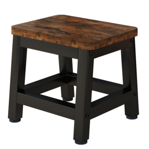 IBUYKE Step Stool, Step Stool, Footstool with Non-Slip Backrest, Wooden Chair for Kids, Bedroom, Bathroom, Living Room, Kitchen, Brown, Depth 25.5cm,