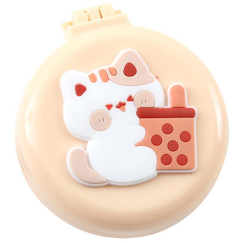 Cute Cartoon Foldable Airbag Comb with Mirror - Portable for Children, Cream Wind Design