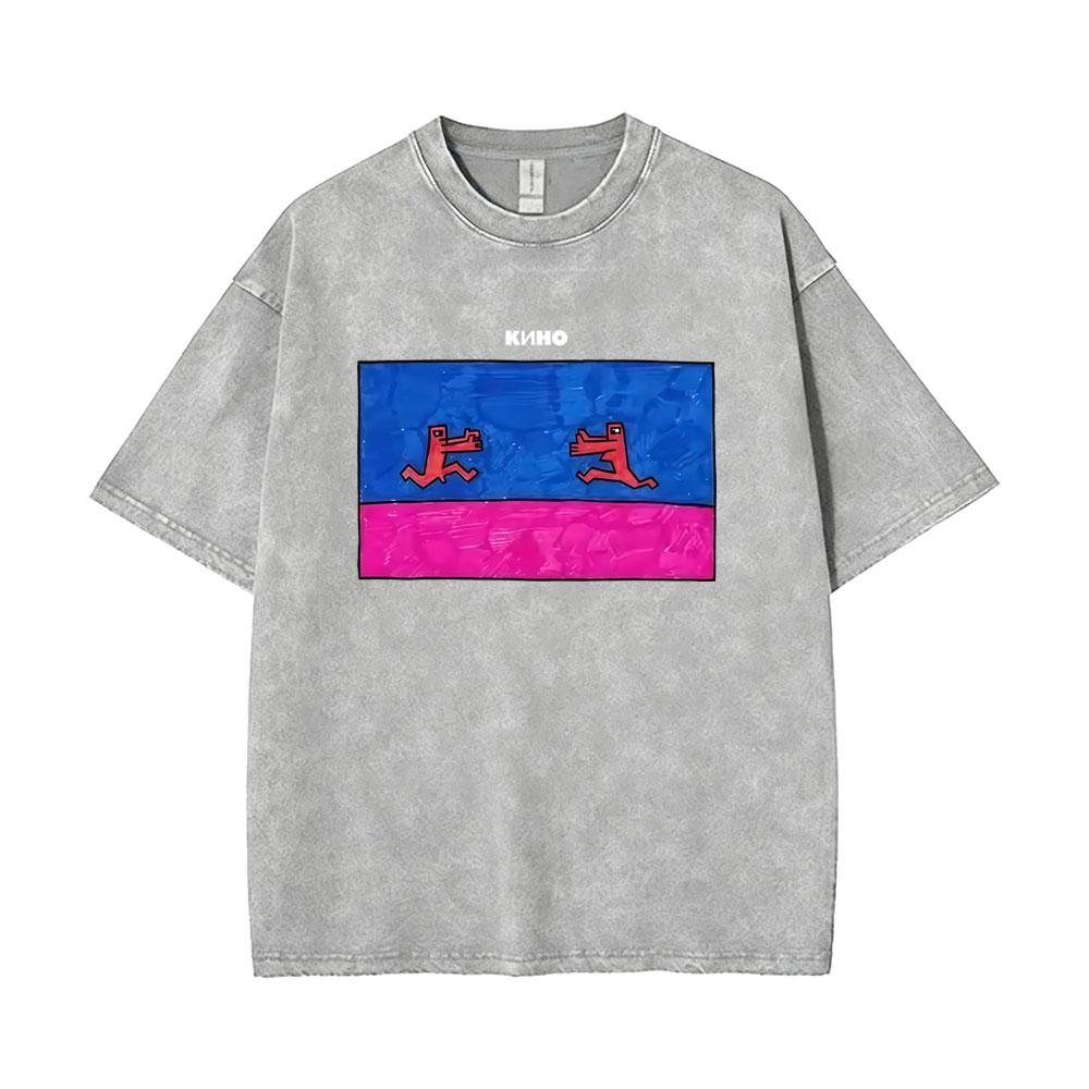 Washed Vintage Kino Viktor Tsoi Face Graphic T Shirt Men Women Casual Gothic Oversized Tshirt Classic Rusian Rock Streetwear