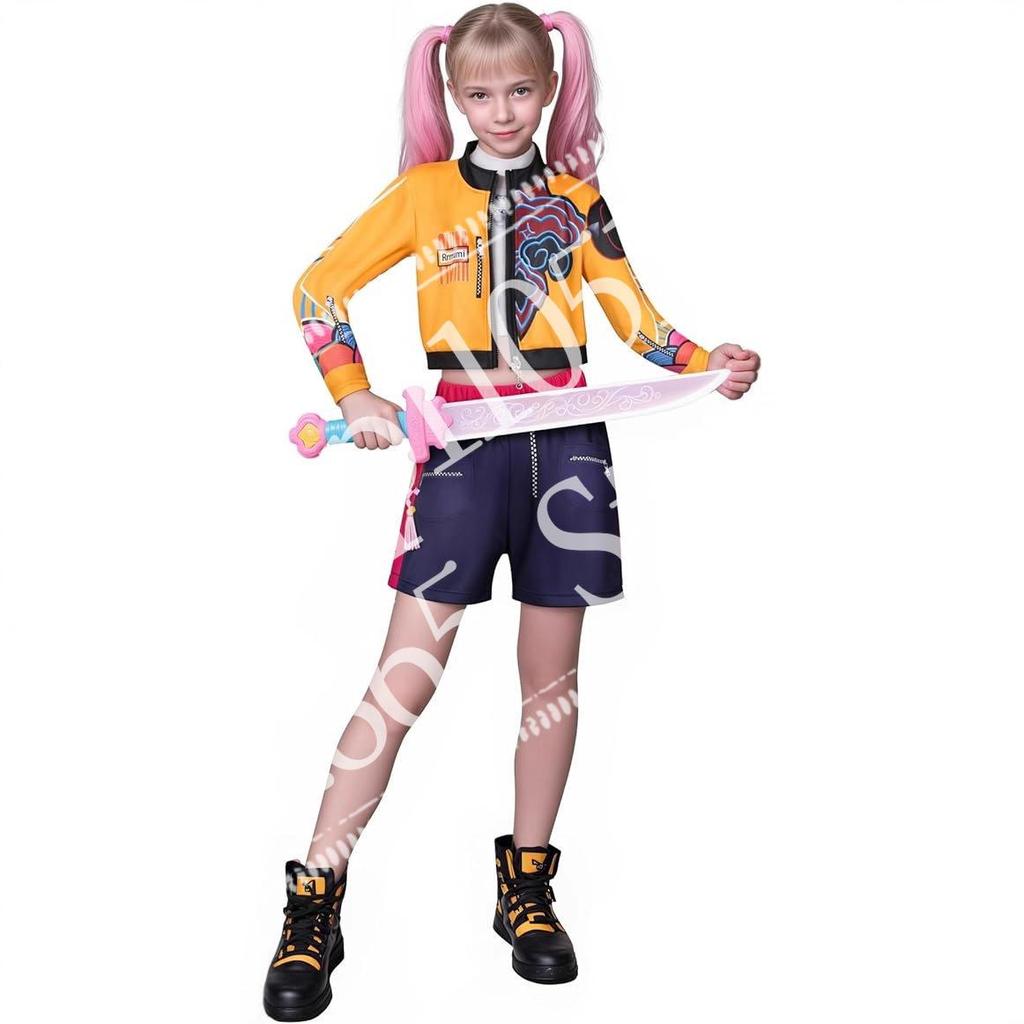 Anime Kpop Demon Hunter Cosplay Kids Girls Style Rumi Zoey Mira Cosplay Full Suit Kids Stage Performance Clothes Halloween