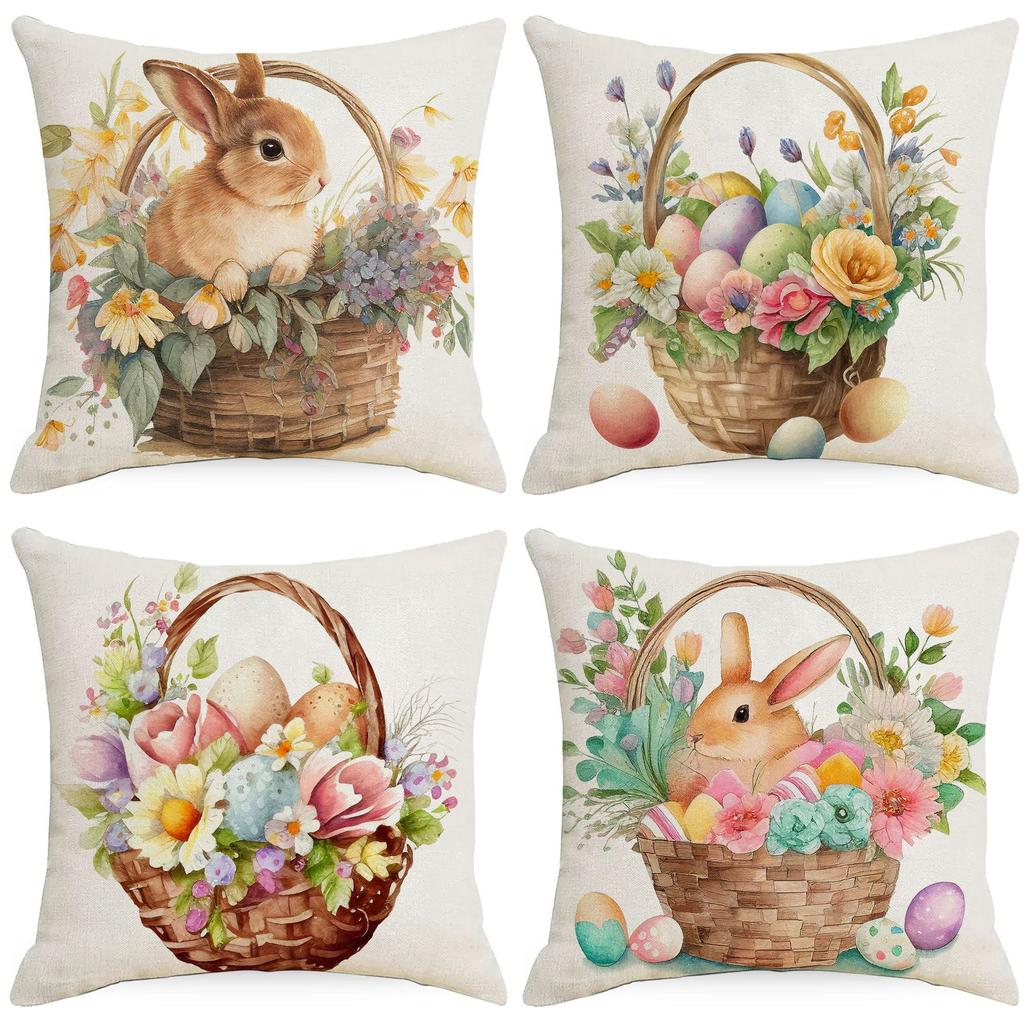 New Easter Pillowcase Spring Retro Rabbit Easter Egg Decorative Pillow Sofa Cushion Cover