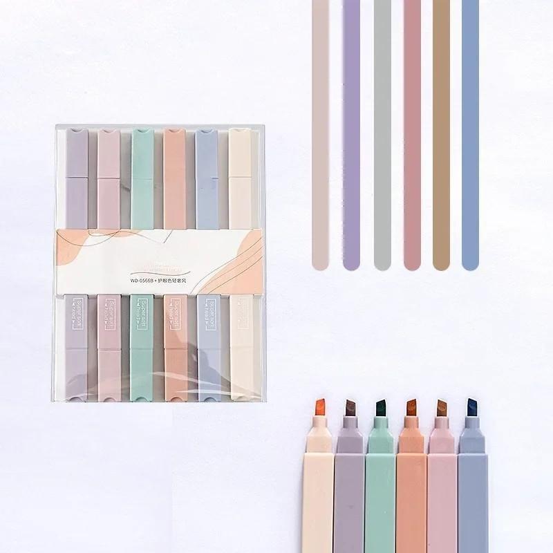 

6Pcs Morandi Color Double Head Highlighters for Students Notes Quick Dry Drawing Color Markers Art School Supplies Stationery