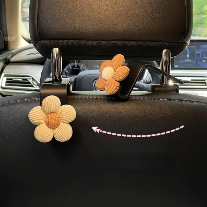 2pcs Multi Functional Car Hooks, Seat Back Hooks Hidden Car Hooks In the Rear Seats, Cute Flower Hooks, Car Interior Accessories