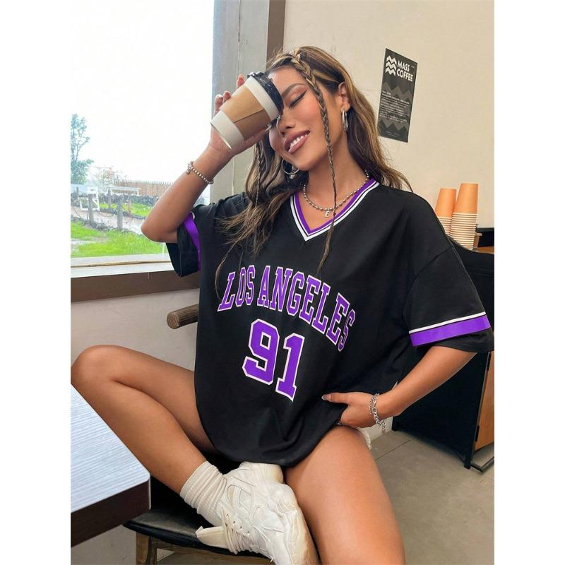 Los Angeles Číslo 91 Tričko Pro Muže Ženy Léto Nadměrné Tričko s Výstřihem do V Harajuku Trend Krátký Rukáv Dámské Streetwear Topy Unisex