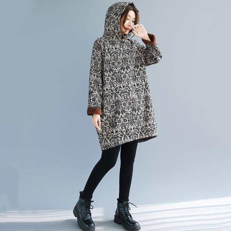 Long Sleeve Plus Size Cotton Hooded Vintage Floral New In Dresses for Women Casual Loose Mini Spring Autumn Winter Dress