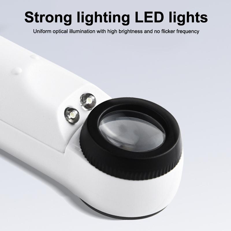 40X Handlupe mit zwei LED-Leuchten Identifikation Schmuck Diamant Jade Spiegel HD Lupe