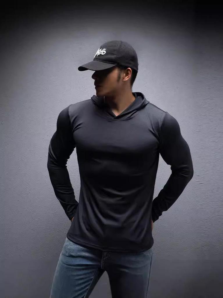 Spring & Autumn Men's Quick-Dry Stretchy Hooded Running Sweatshirt