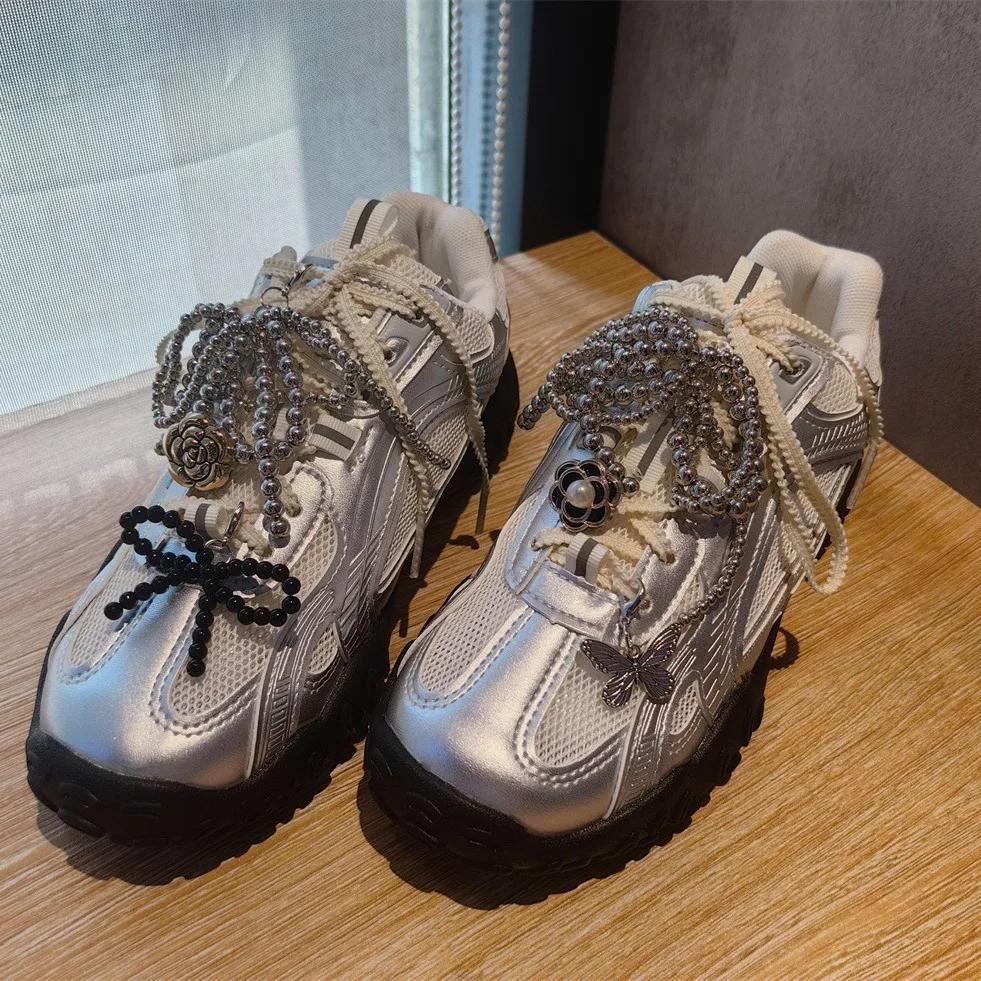 Fashion 1PCS Shoelaces Clips Buckle Decorations Rhinestones Pearl Gem Casual Flower Shoes Accessories Shoe Charms for Sneakers
