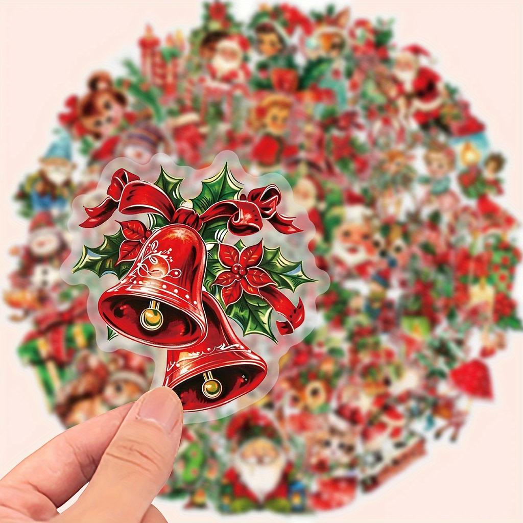50pcs Retro Christmas Vinyl Stickers, Reusable for Laptops, Water Bottles, Suitcases, Helmets, Motorcycles,Guitars,Holiday Gifts