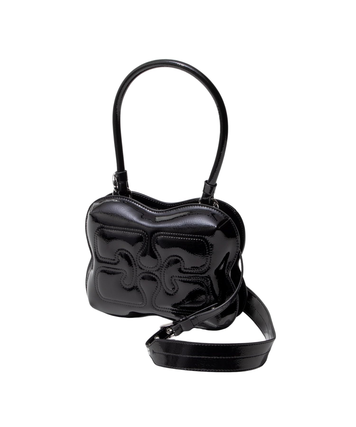 

Ganni Butterfly Top Handle with Strap Patent Shoulder A6288 Black Women s Bag, 099, чорний