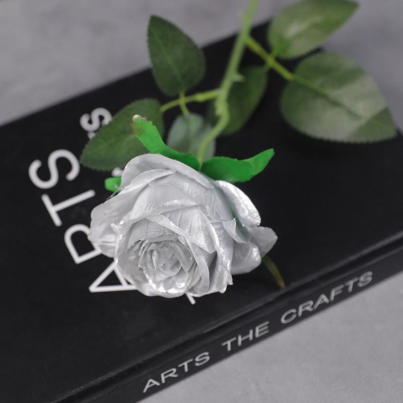 

Colorful Realistic Touch Artificial Roses Flowers Rainbow Lifelike Silk Roses Flowers Non-Fading Plastic Fake Flowers срібний