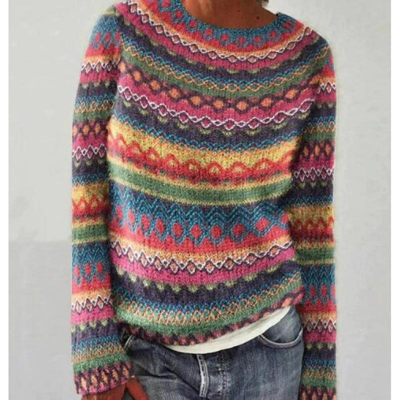 New Women's Color-Block Round Neck Loose Fashion Sweater