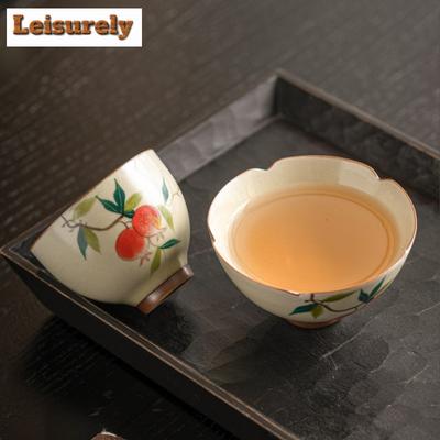 2-teiliges/Set Creme Ru Kiln Keramik Teetasse Handbemalte Granatapfel Tasse Meister Einzelbecher Probier-Teeschale Chazhan Kung Fu Teeset 50ml