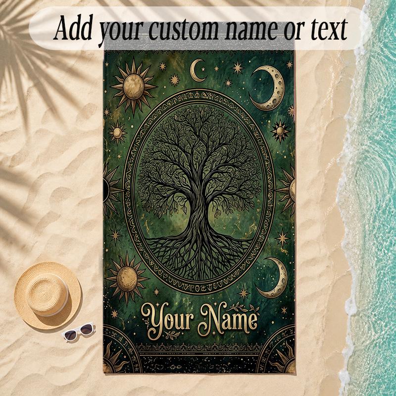 Landscape Theme Soft Beach Towel Personalized Custom Name Text Towel Portable for Beach Pool Travel